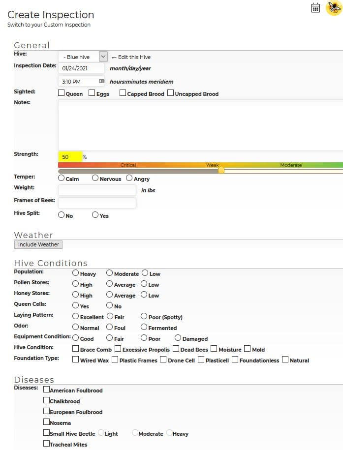 Hive Tracks new Inspection page screen capture