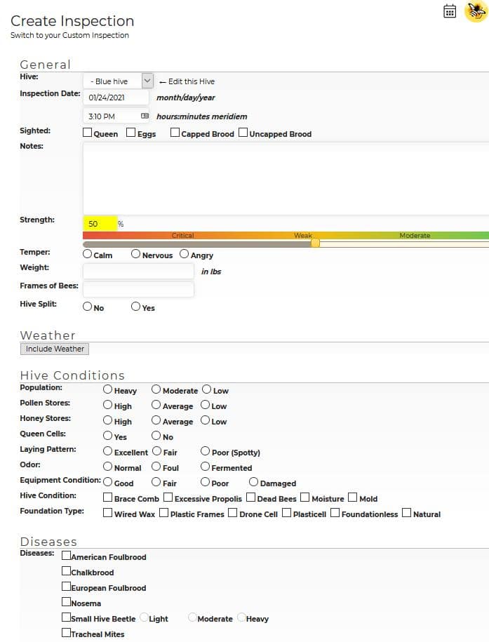 Hive Tracks new Inspection page screen capture